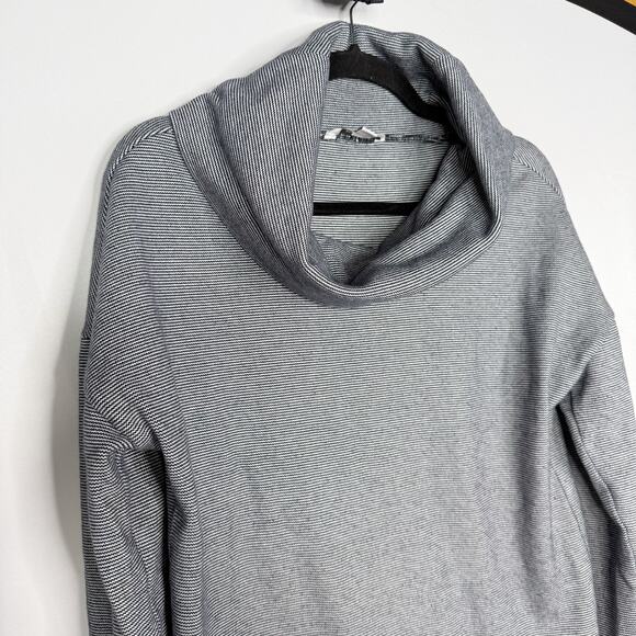 LL Bean Signature Womens Small S Blue White Striped Cowl Neck Sweatshirt Cotton - Picture 3 of 10